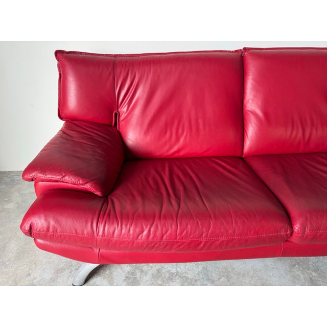 Contemporary Vintage Postmodern Nicoletti Salotti–Style Italian Red Leather Sofa/ Sold For Sale - Image 3 of 11