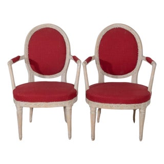 Pair of Swedish Gustavian Armchairs with Original Paint, circa 1820 For Sale