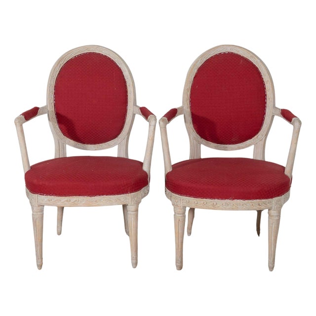Pair of Swedish Gustavian Armchairs with Original Paint, circa 1820 For Sale