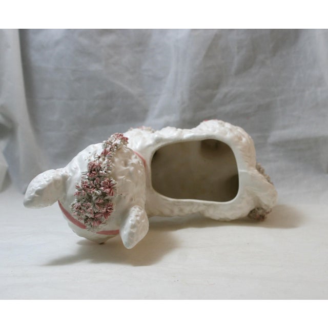 White Mid Century Ceramic Baby Donkey Planter Pink & White Spaghetti Detail For Sale - Image 8 of 10