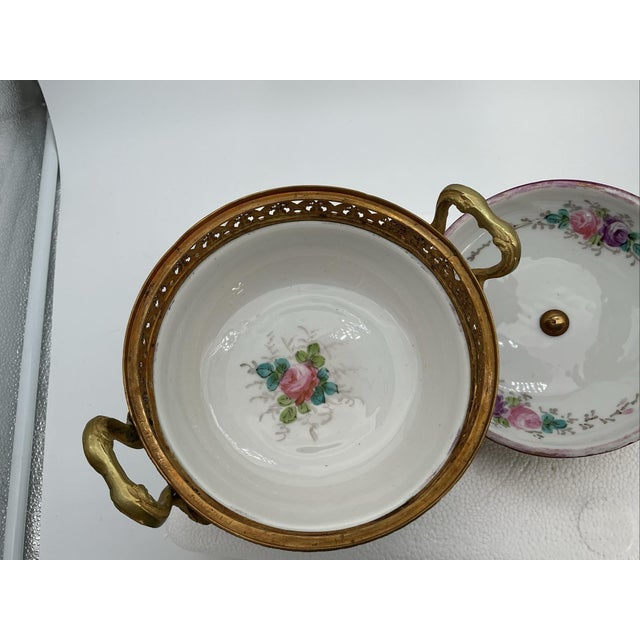 Metal 19th-Century French Sèvres Porcelain & Gilt Bronze Ormolu Covered Compote For Sale - Image 7 of 9
