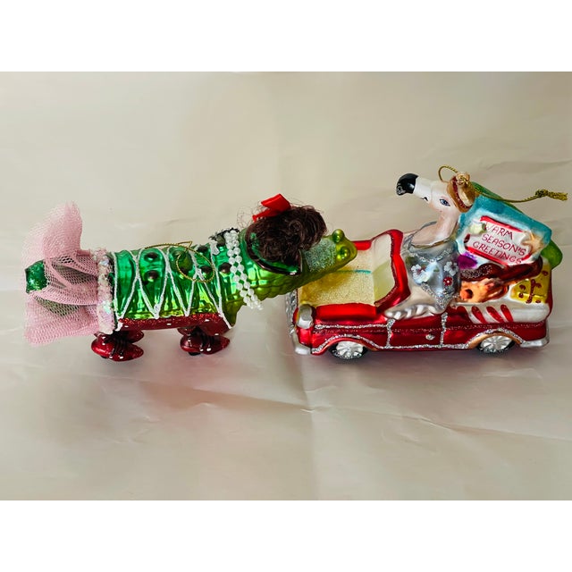 Shabby Chic 1970s Two Florida Tropical Flamingo Crocodile Christmas Ornaments For Sale - Image 3 of 6
