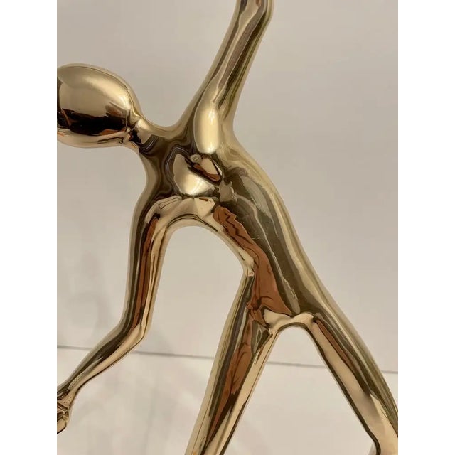 Mid 20th Century Us Open Tennis Player Sculpture in Solid Brass on Marble Base For Sale - Image 5 of 12