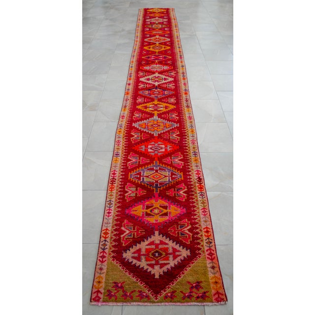 1960s Extremely Long Hand-Knotted Kurdish Runner Rug Turkish Runner. Tribal Hallway Decor - 2′3″ × 18′4″ For Sale - Image 5 of 18