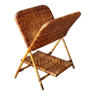 Vintage Rattan Folding Newspaper Holder For Sale