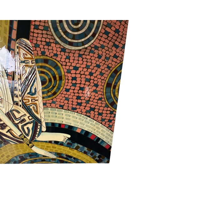 Vintage 1980s Postmodern Ting Shao Kuang Style Chinese Modern Lacquer Large Wall Art Painting 36 X 36 For Sale - Image 9 of 12