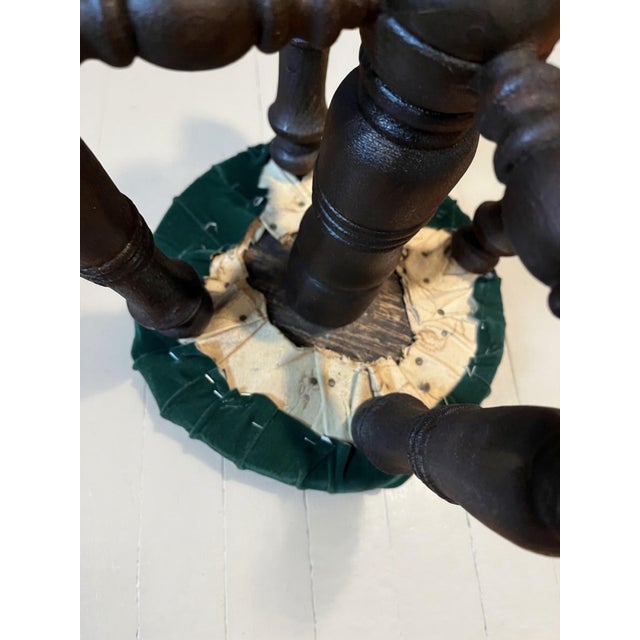 Wood Late Victorian Claw-and-Glass-Ball Stool With Emerald Green Velvet Seat For Sale - Image 7 of 8