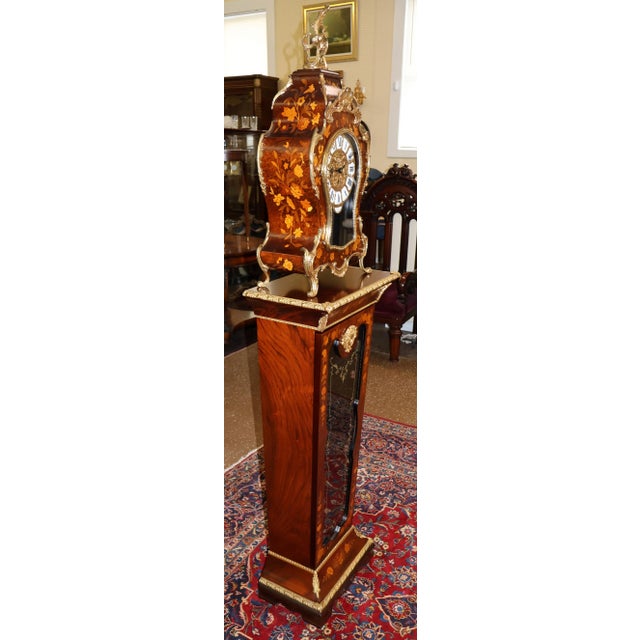 Tiffany and Co. 1980s Inlaid Italian Rococo Tiffany & Co Musical Mantel Clock With Matching Pedestal For Sale - Image 4 of 15