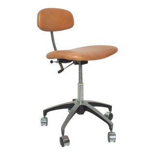 Cognac Leather Adjustable Office Task Desk Chair 1960s Saarinen Knoll Eames Era For Sale