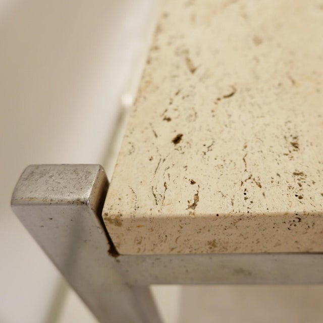 1970s Mid-Century Travertine and Chrome Coffee Table attributed to Metaform, 1960s For Sale - Image 5 of 7