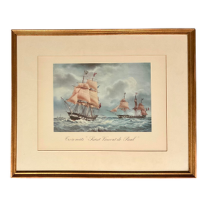 1960s Original L’age De La Marine a Voile Hachette French Navel Color Plate Prints Framed