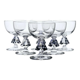 Set of Six Bryce Aquarius #961 Faceted Stem Cordial Glasses For Sale