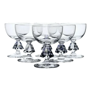 Set of Six Bryce Aquarius #961 Faceted Stem Cordial Glasses
