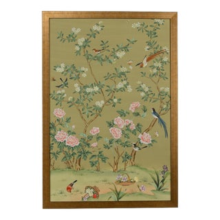 Edgedale Watercolor on Silk Panel Painting - Green A For Sale