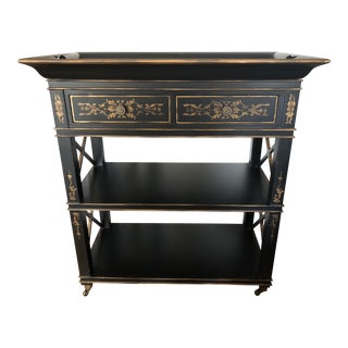 Transitional Hickory Chair Black and Gold Bar Cart For Sale