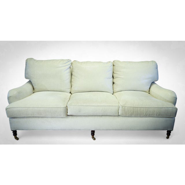 Up for grabs here is a sublime 3 seater george smith sofa recovered in stunning kravet couture linen silk skin color...