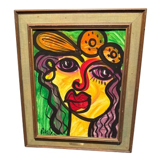 1970s Peter Keil Colorful Portrait Abstract Painting For Sale