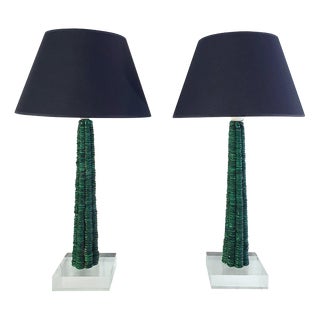 Modern Hand-Crafted Table Lamps in Malachite and Acrylic Glass, Italy, 1990s, Set of 2 For Sale