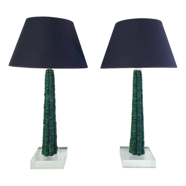 Modern Hand-Crafted Table Lamps in Malachite and Acrylic Glass, Italy, 1990s, Set of 2 For Sale