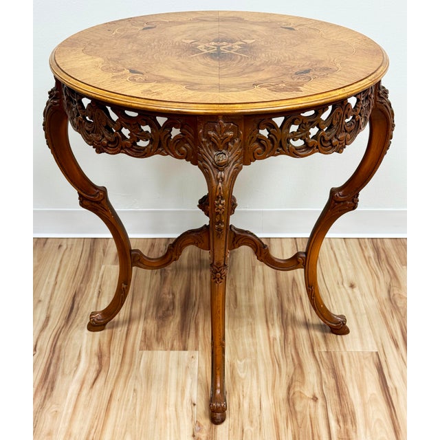 Antique Round French Louis XV Style Carved Wood Center Table For Sale - Image 4 of 13