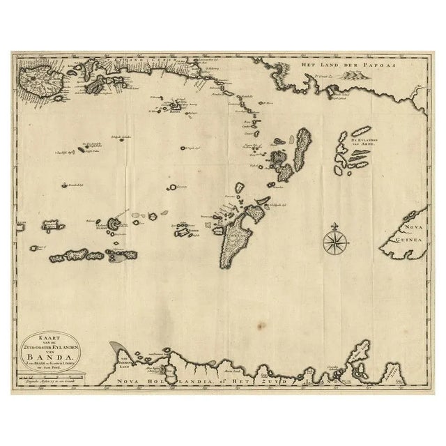 Antique map titled 'Kaart van de Zuyd-Ooster Eylanden van Banda.' Map of the southeastern part of the Banda Islands. This...