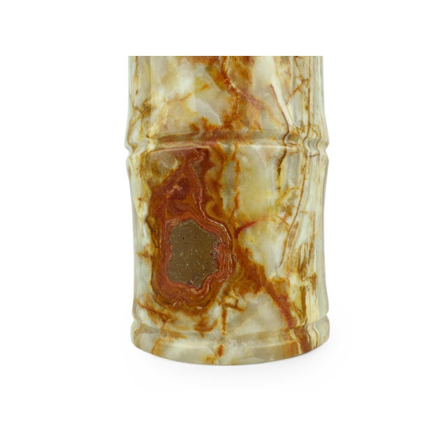 Late 20th Century Modern Cylinder Bamboo Design Carved Solid Onyx Stone Vase For Sale - Image 9 of 11