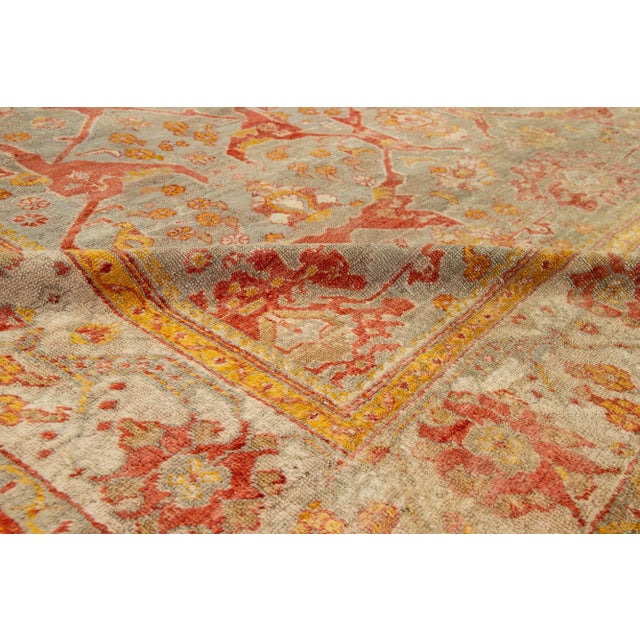 Goldenrod Turkish Oushak Antique Wool Rug Handmade Featuring a Floral Pattern in Rust For Sale - Image 8 of 9