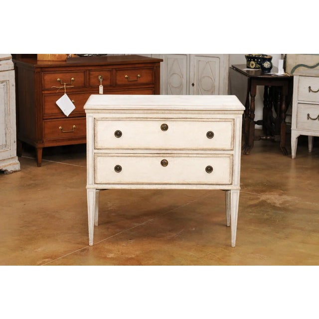 Gustavian (Swedish) Swedish Gustavian Style 1890s Chest with Two Drawers and Grey Painted Outlines For Sale - Image 3 of 12