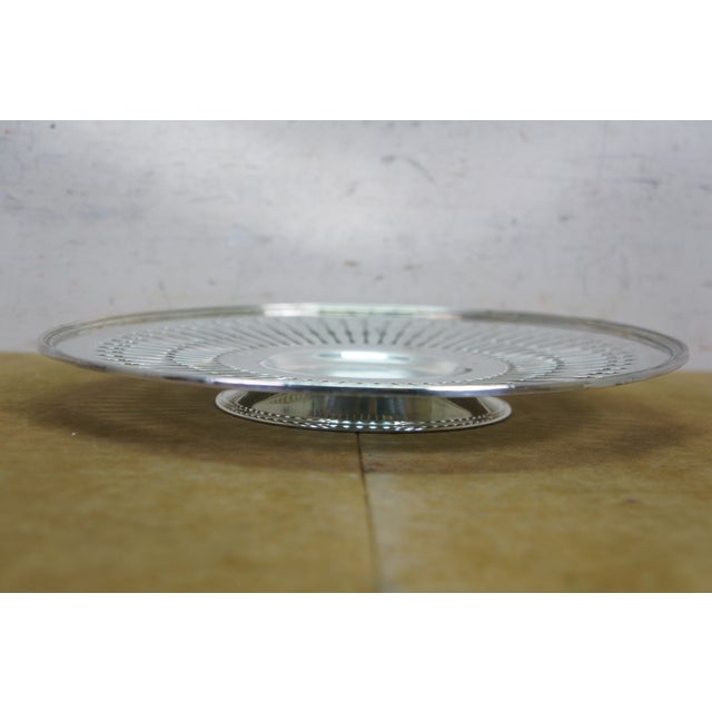 Late 20th Century Reticulated Pierced Footed Silver Plate Cake Serving Tray Stand 10" For Sale - Image 6 of 9