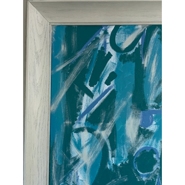 Blue Modern Abstract Painting, Framed For Sale - Image 8 of 11