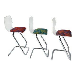Set 3 Lucite and Chrome Barstools by Luigi Bardini for Miniforms Italy, 1970 For Sale
