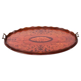 Antique Oval Satinwood Inlaid Serving Tray For Sale