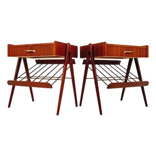 Mid-Century Danish Mahogany and Brass Nightstands, 1960s, Set of 2 For Sale