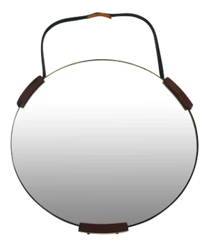 1960s Mid-Century Modern Italian Round Teak Wall Mirror, Italy