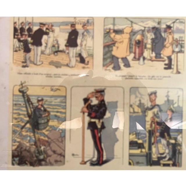 Antique WWI French Naval Cartoon Lithograph Henri Gerbault Marine Life Framed For Sale - Image 4 of 6
