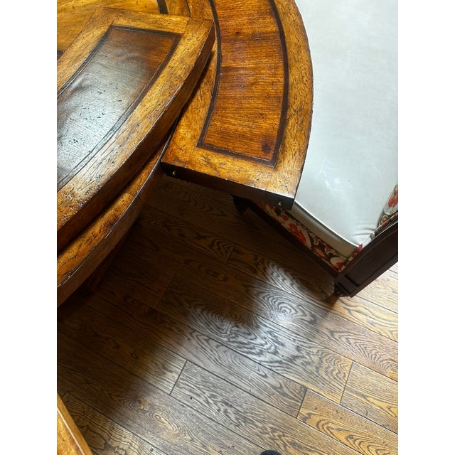 Vanguard Curved Banquette Set and Monumental Inlaid Round Pedestal Dining Table Complete Dining Suite For Sale - Image 12 of 14