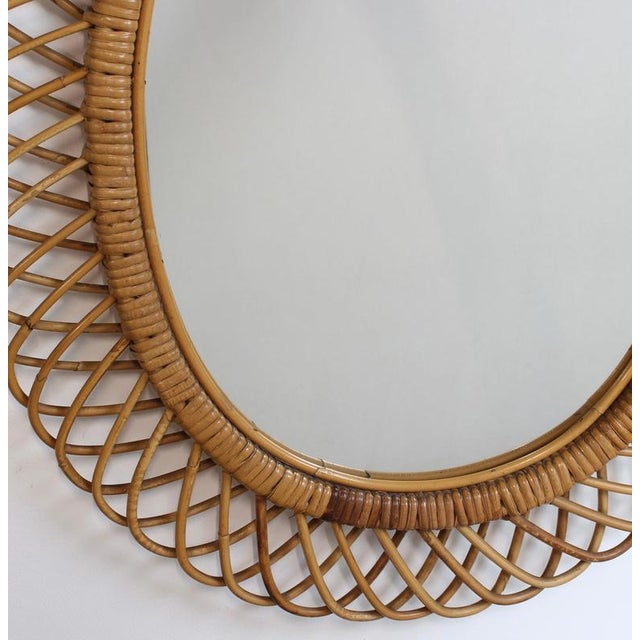 1960s Vintage Italian Rattan Wall Mirror, 1960s For Sale - Image 5 of 14
