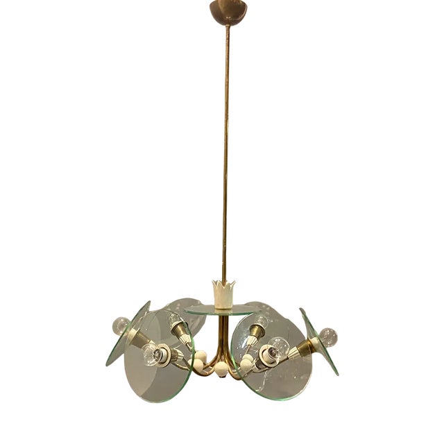 Brass Glass Chandelier by Pietro Chiesa for Fontana Arte, 1940s For Sale