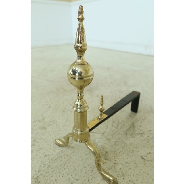 Virginia Metalcrafters Virginia Metalcrafters Colonial Williamsburg Brass Fireplace Andirons - a Pair For Sale - Image 4 of 8