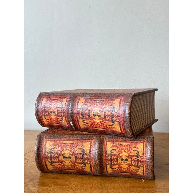 Vintage Boho Leather Bound Book Boxes - Set of 2 For Sale In West Palm - Image 6 of 9
