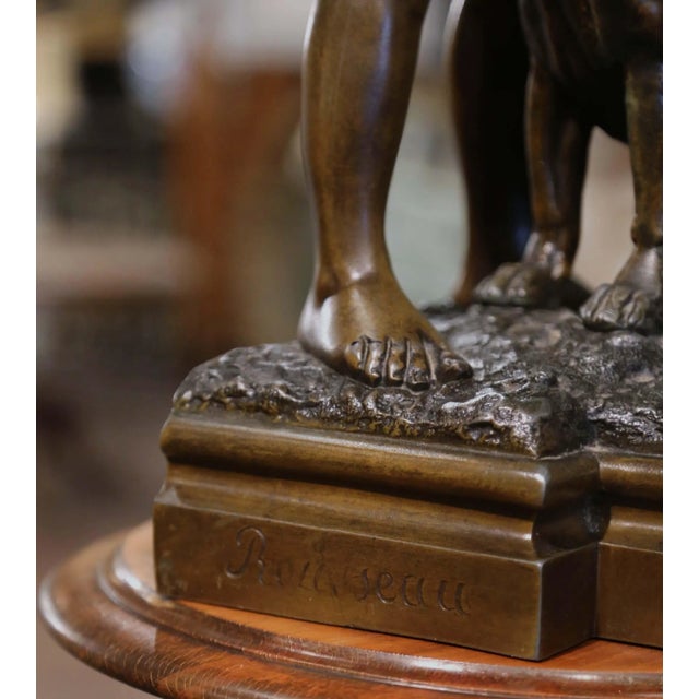 Early 20th Century Early 20th C. Belgian Patinated Spelter Sculpture of Boy Feeding Dog by Rousseau For Sale - Image 5 of 12