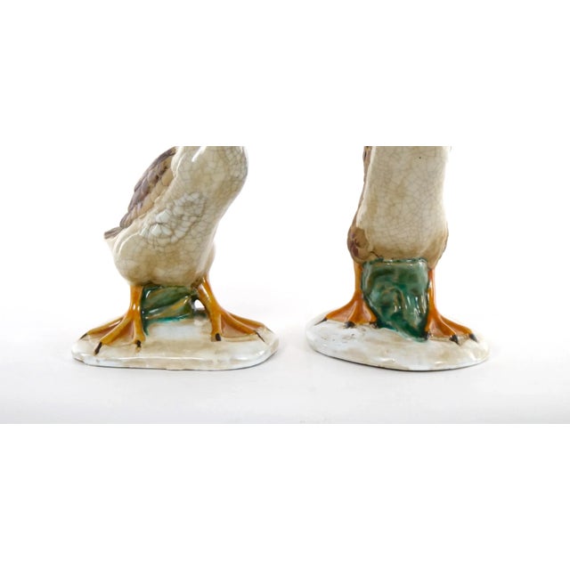 English Large Pair English Glazed Porcelain / Terracotta Duck Statues For Sale - Image 3 of 13