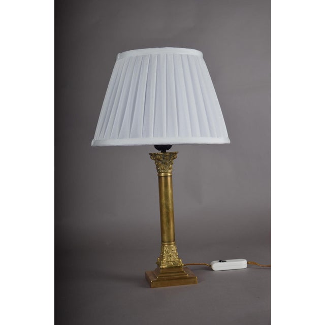 NeoclassicalBrass Classical Column Table Lamp with Ornate Capital and Square Pedestal, Europe, 1950s For Sale - Image 12 of 17