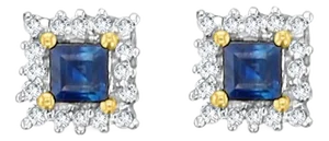 Sapphire Diamond Square Halo Studs 1.00cttw 14k Yellow Gold, 2 Pieces