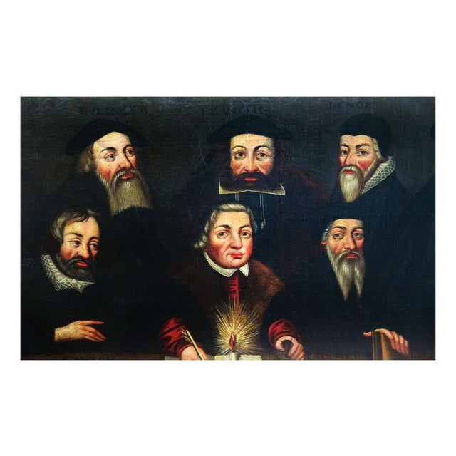 The primitive Reformers is an interesting, rare and original oil painting on canvas, realized by an anonymous artist of...