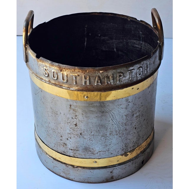 Silver Early 20th Century Brown & Harrisons Southampton Brass Mounted Steel Bucket Planter For Sale - Image 8 of 9