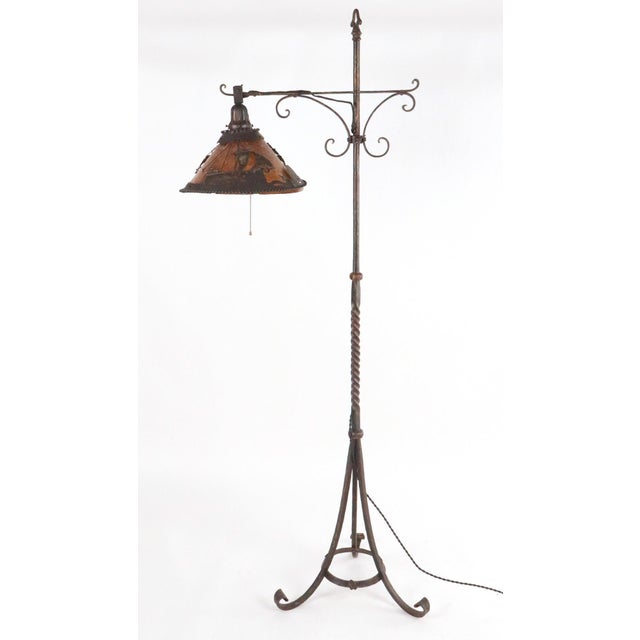 Arts & Crafts Mid 20th Century Arts & Crafts Iron & Mica Floor Lamp For Sale - Image 3 of 10