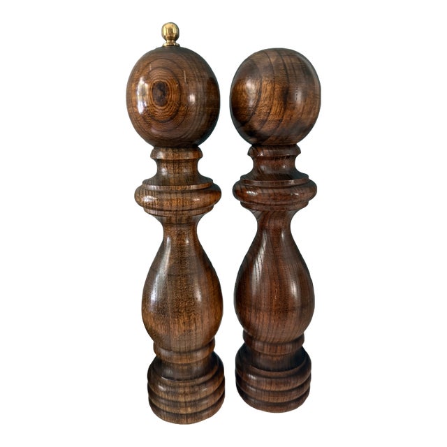 Mid-Century Catalina Wooden Salt Shaker & Pepper Mill Set 11" Tall Japan For Sale