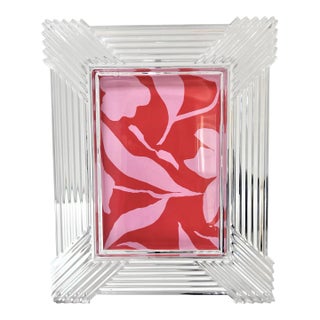 Vintage Heavy Cut Crystal Picture Frame With Fluted Art Deco Design For Sale