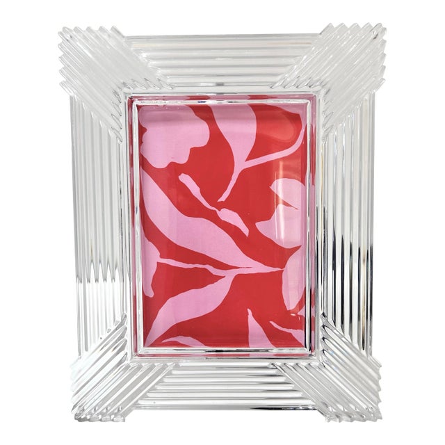 Vintage Heavy Cut Glass Picture Frame – Fluted Art Deco Crystal Frame, Geometric Tabletop Decor For Sale